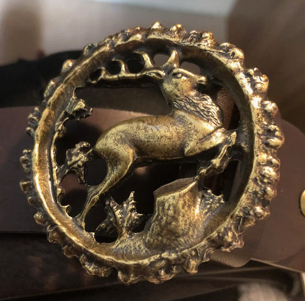 Akah Leather 3D Stag Belt Border Guns and Tackle